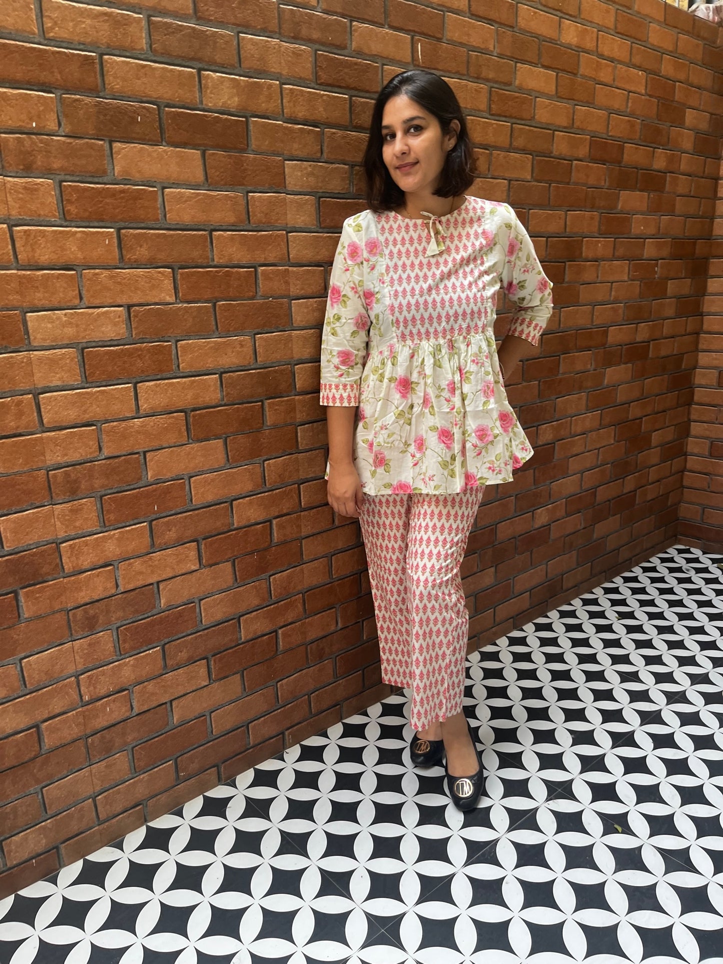 Pink floral peplum co-ord set