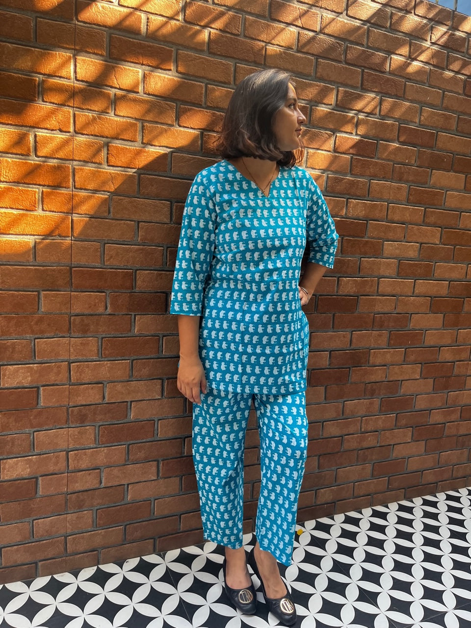 Blue Elephant print Co-ord set